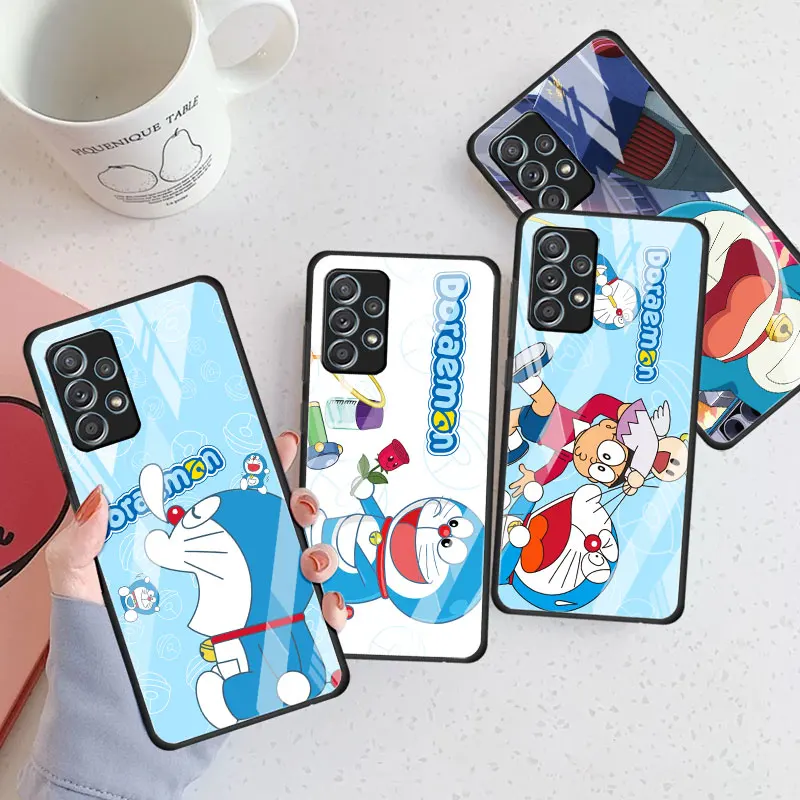 

Cartoon Cute Doraemon Glass Case For Samsung Galaxy A52 A53 A12 A32 A71 A33 A13 A51 A23 A32 A31 A22 Soft Phone Fundas