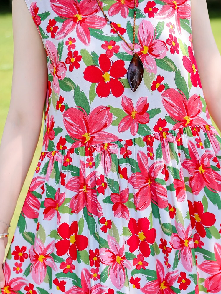 Новое модное повседневное летнее платье для женщин женское без рукавов с круглым