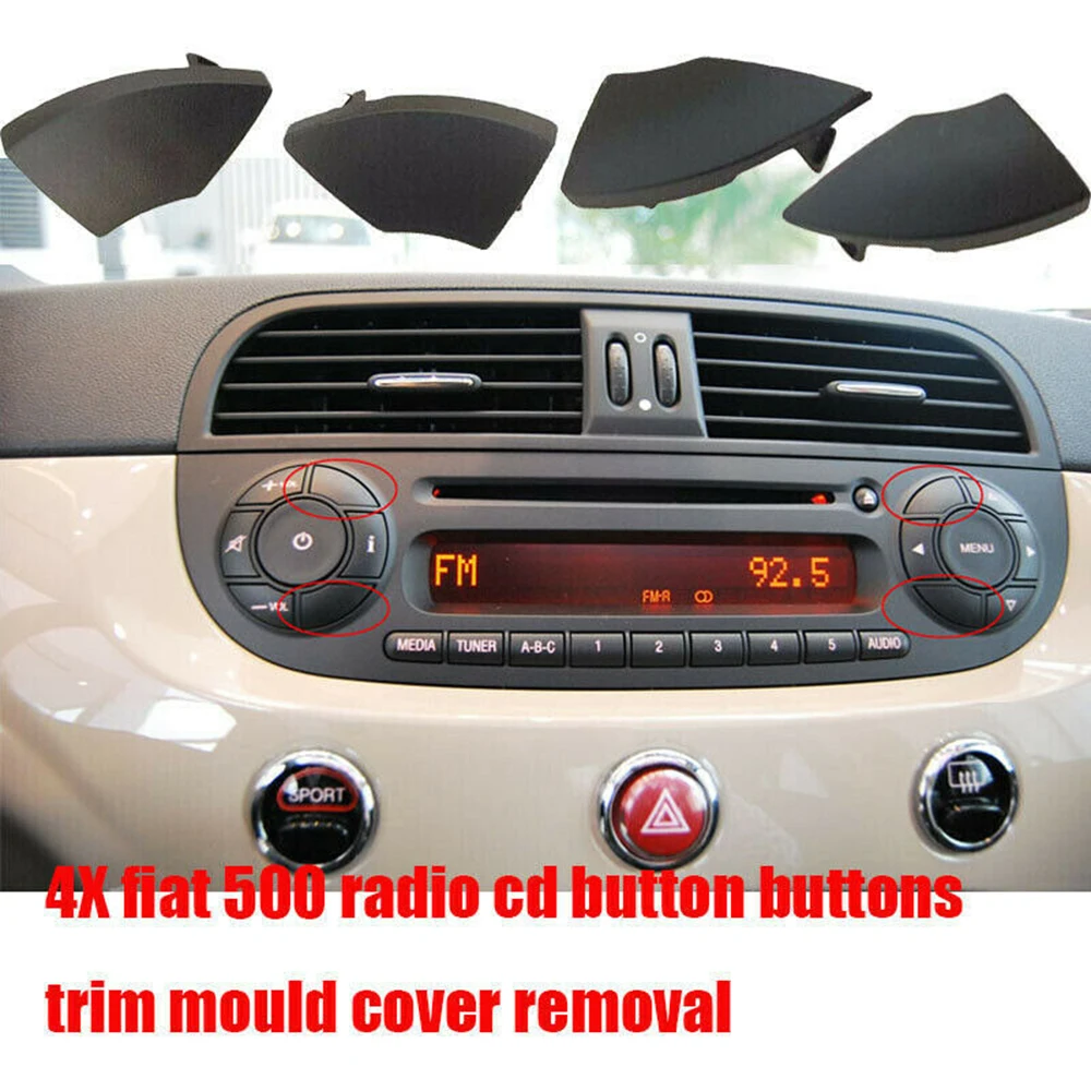 

4Pcs Car Audio Panel Buttons Black Fascias Trim Mold Cover Auto Replacement Parts For Fiat 500 Radio CD Button From 2008 Onwards
