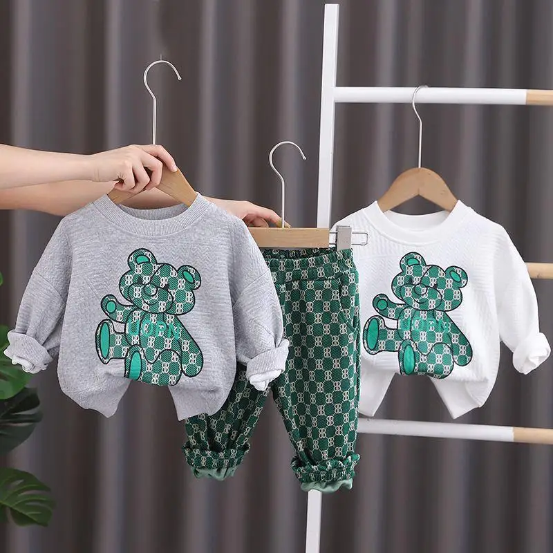 

Spring Autumn Boys Suit 2023 New Fashion Round Neck Cartoon Tops+Sport Pants 2pcs Set Bear Pattern Children Tracksuits For 1-7Y