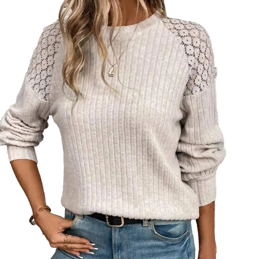 

Women Top Lace Stitching Women Top Charming Floral Lace Patchwork Blouses for Women Soft Warm Tops with Striped for Spring