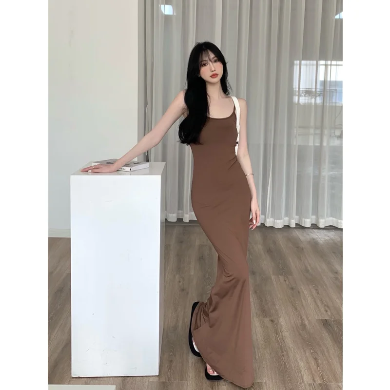 

Women's 2023 Spring Fashion New European-American Sexy High Waist Self-cultivation Fishtail Dress Wrap The Buttocks Long Dress