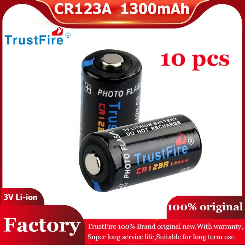10 шт. TrustFire CR123A 3 в, литиевая батарея 1300 мАч, аккумуляторы для камер, игрушка-фонарик детектор дыма, литий-ионные батареи