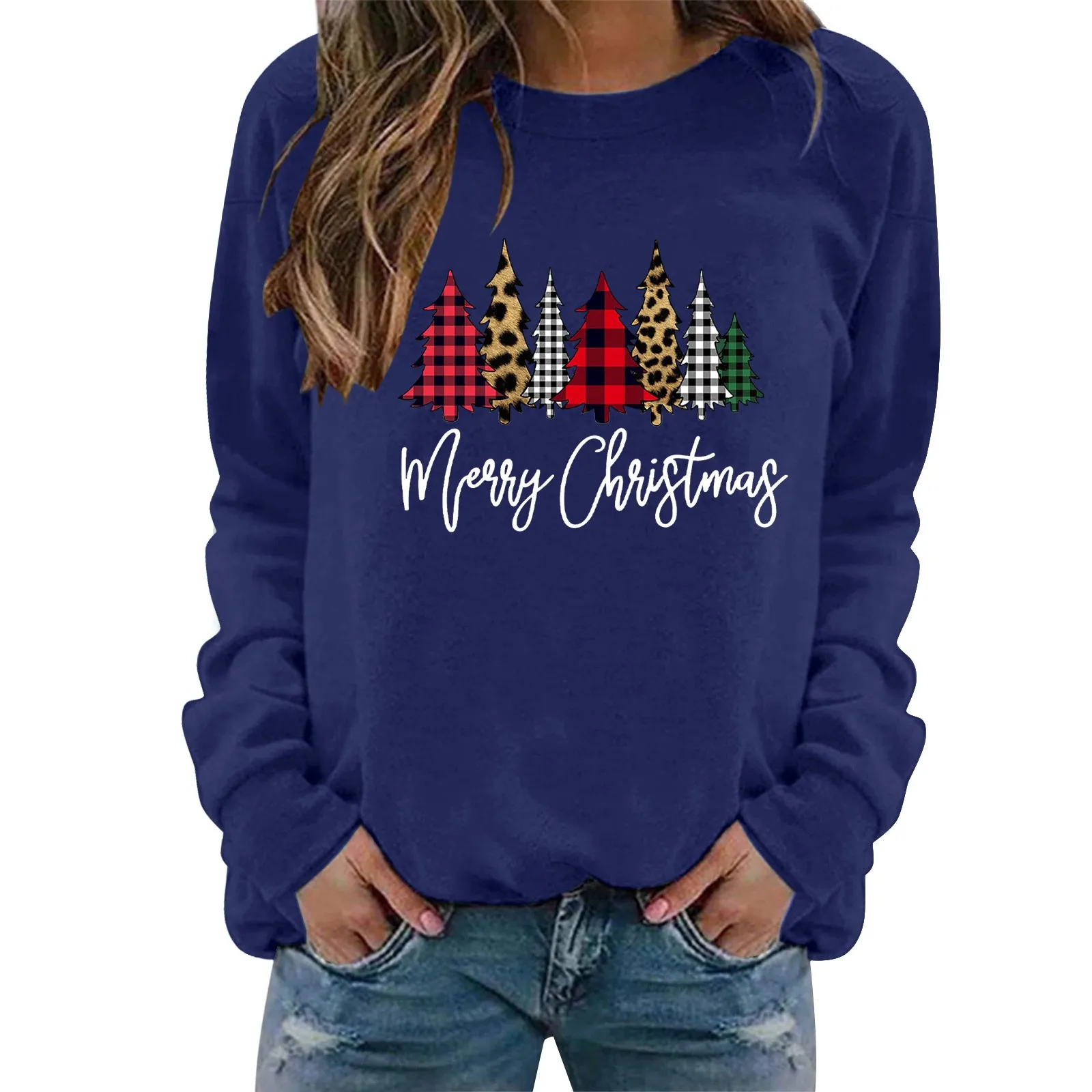 

Рождественский женский свитер с круглым вырезом и длинным рукавом; Рождественский джемпер; Повседневный трикотажный топ с капюшоном; Толст...