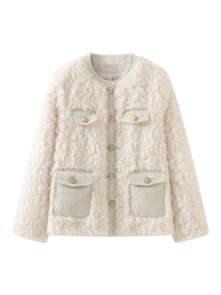 

Korea Chic Vintage Jacket Coat Women's Autumn Winter Fashion Loose Blends Wool Coats Single Breasted Outwear White Warm Soft