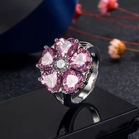 2022 new pink heart shaped zircon ring female sweet love pink diamond fashion jewelry high quality wedding temperament jewelry