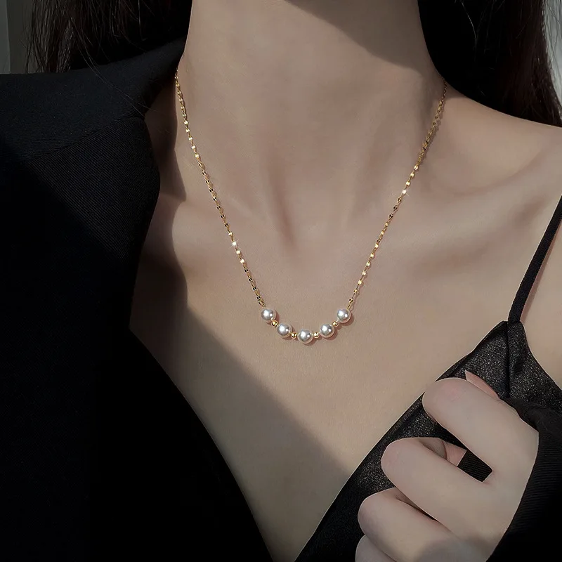 

2022 New Fashion Light Luxury Pearl Necklace Women'S High-End Design Sense Personalized Collarbone Chain Jewelry