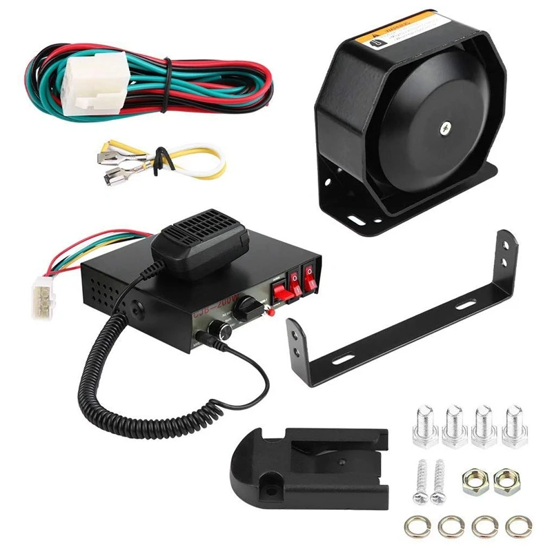

Car Alarm Horns Megaphone Electronic Speaker ,12V 200W 180Db Loud Car Polices Siren + Mic PA Speaker Warning Adjustable