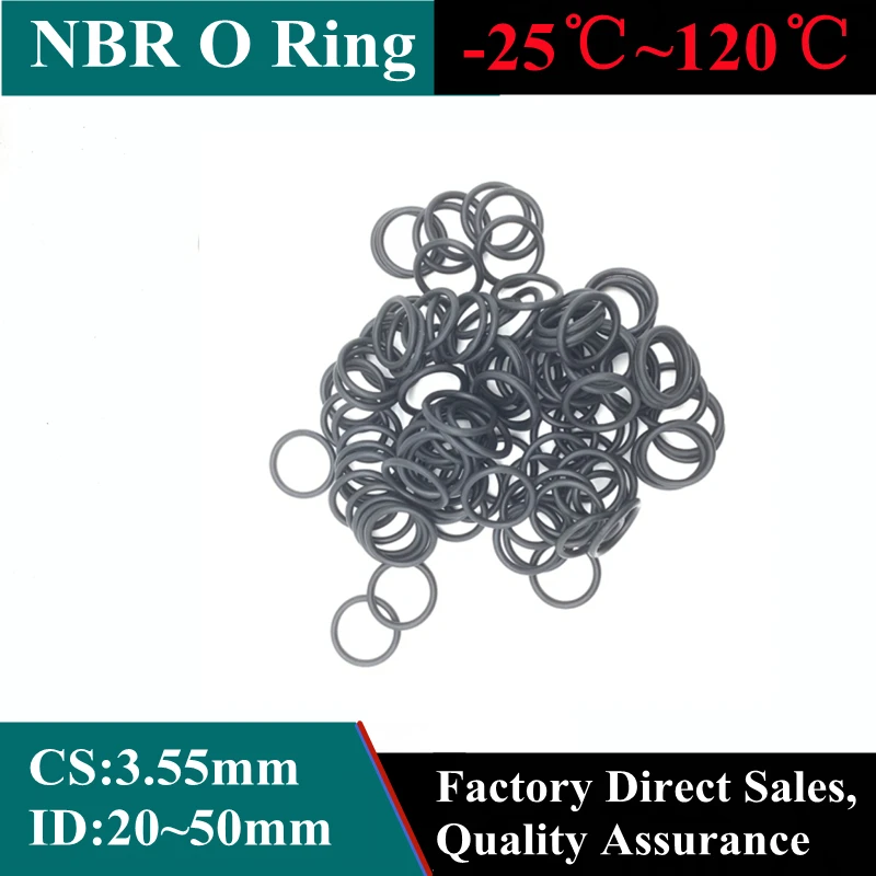 

50pcs Black O Ring Gasket CS 3.55mm ID 20 ~ 50mm NBR Automobile Nitrile Rubber Round O Type Corrosion Oil Resistant Seal Washer