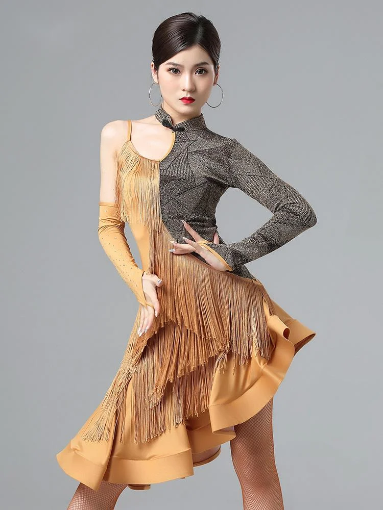 

Latin dance dress performance dress 2023 new female adult group professional competition dance sexy tassel dress