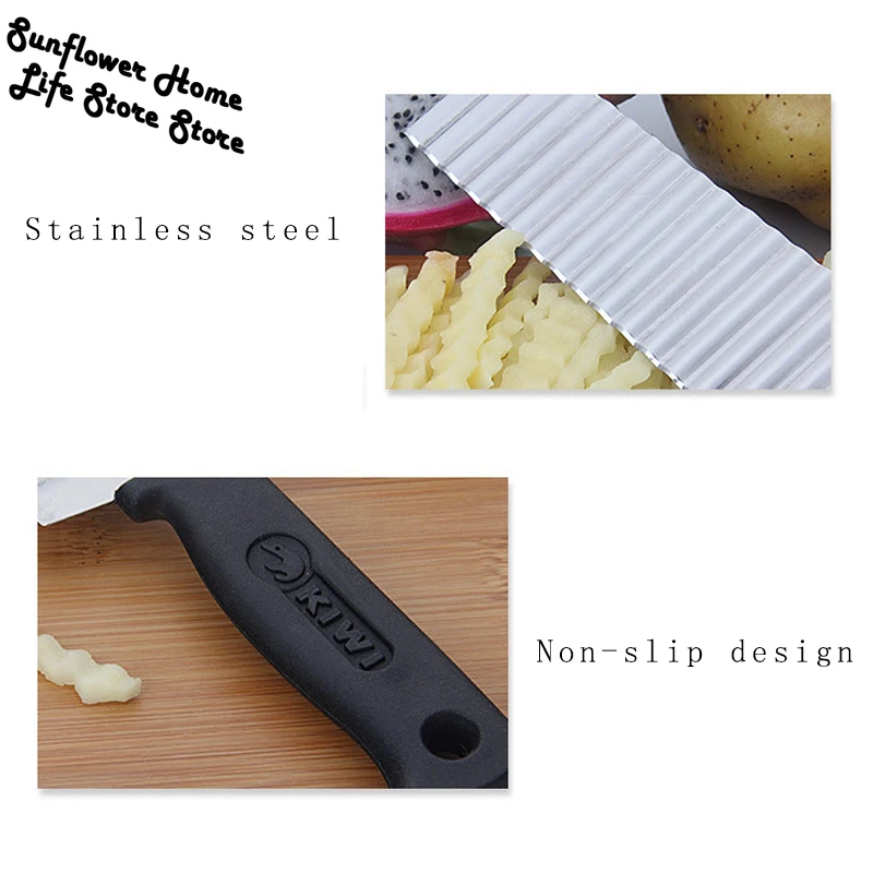 Stainless Steel Potato Chip Slicer Dough Vegetable Fruit Crinkle Wavy  Knife  Cutter Chopper French Fry Maker images - 6