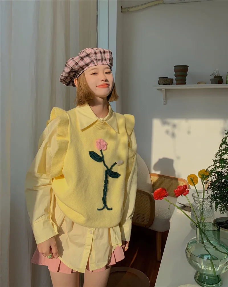 

COIGARSAM Shirt Womens Tops New Knitting Floral Loose Women Shirts Dropshipping