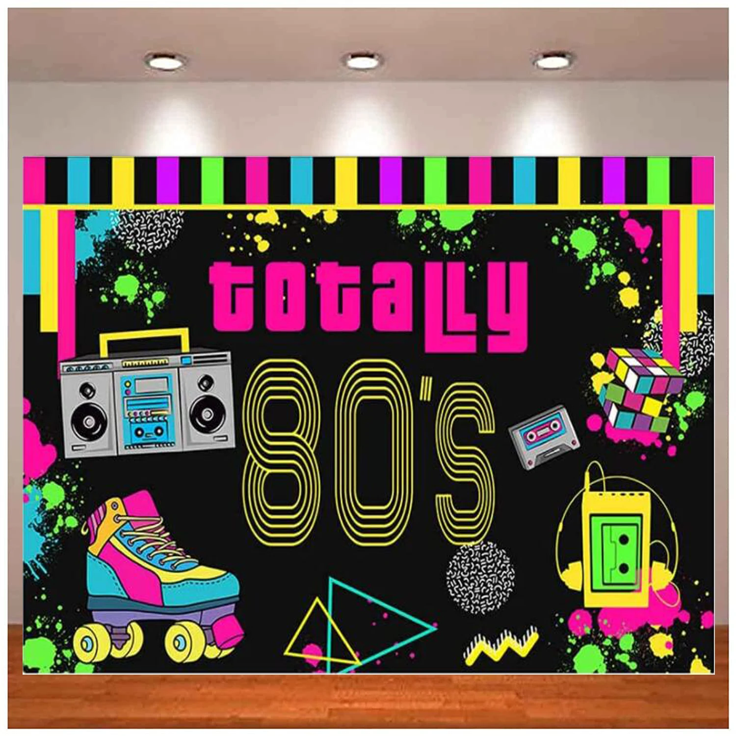 

Фон для фотосъемки в ретро стиле с полным декором 80-х годов для вечеринки в честь Дня Рождения взрослых неоновый светящийся граффити кассета лента материалы для Рубика