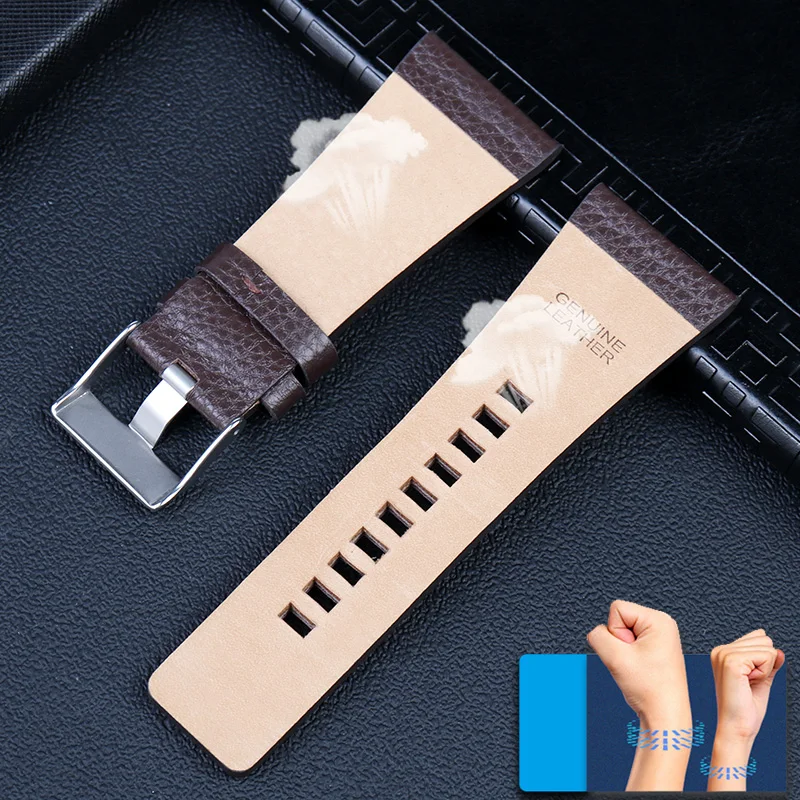 Фото Genuine Leather Watchband for Diesel Watch Belt DZ7257 1657 4323 7314 7313 7371 Leather watch chain black 22 24 26 28 30 32mm №5