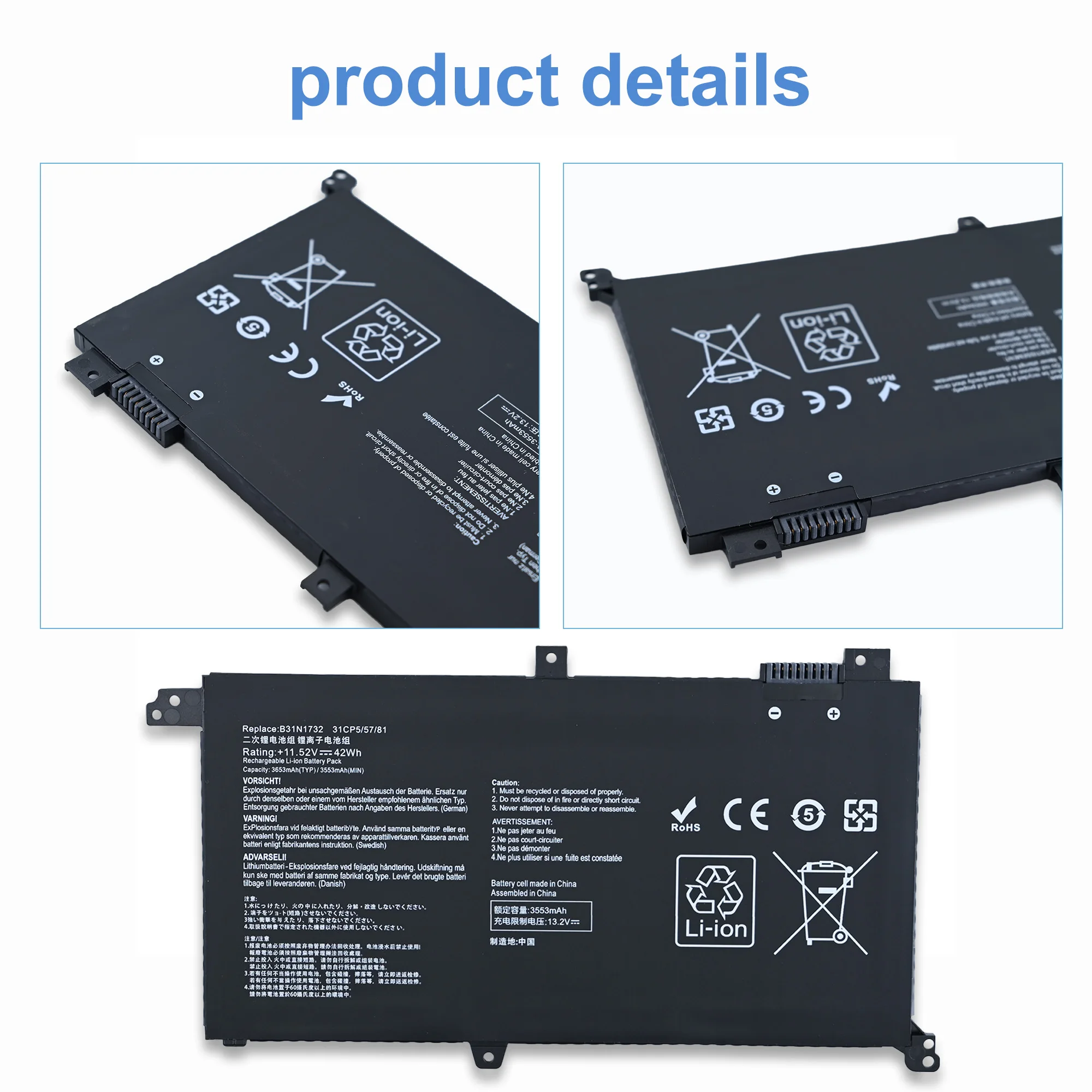 Фото Аккумулятор для ноутбуков Asus VivoBook X571G X571GT X571GD X571L F571GT A571 K571 X430FA S14 S430FA S430FN S430UA, 11.52В, модель LOLG B31N1732 №4