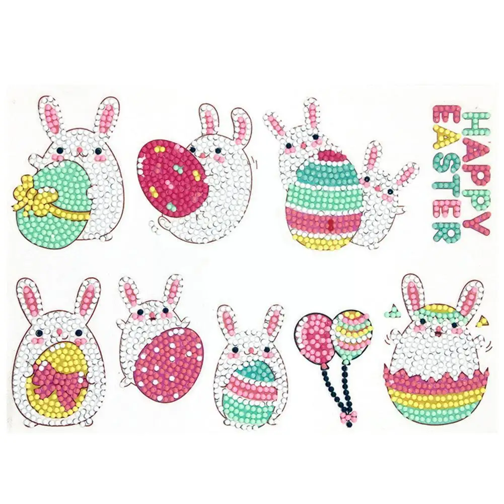 5D Stickers Cute Easter Eggs Rabbit Creativity DIY Arts Crafts Diamond Paint By Numbers Gems Kits For Kids Gift