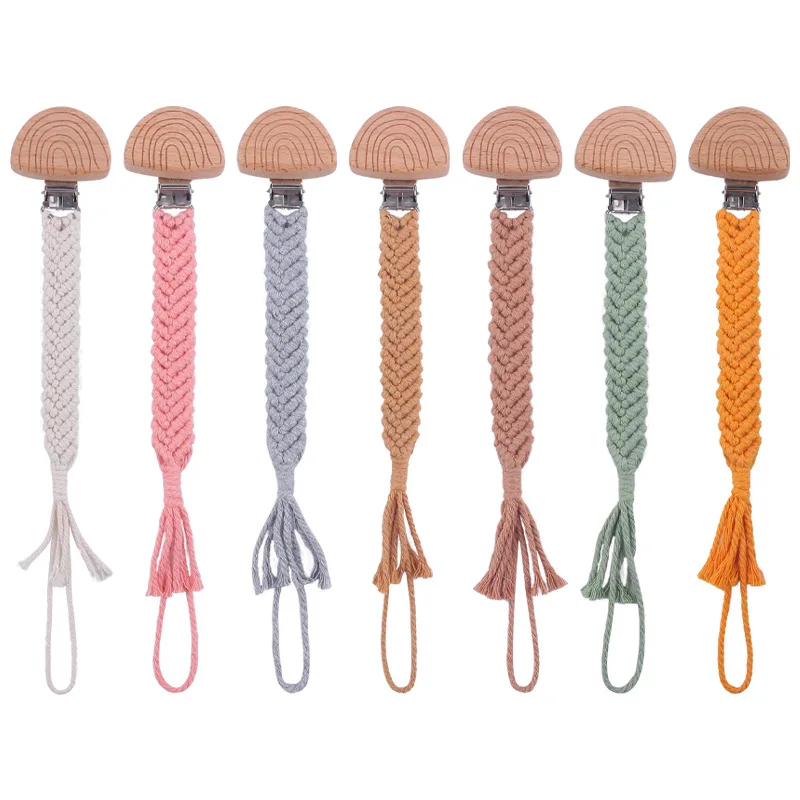 

Beech Rainbow Pacifier Clip DIY Handmade Woven Cotton Cord Nipple Teat Anti-lost Chain Dummy Soother Holder Baby Feeding Gift