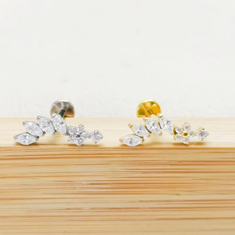 Лот 10 шт. украшения для тела 16 г G23 Титан Astm F136 Блеск CZ Губная губа Брусок Ушная