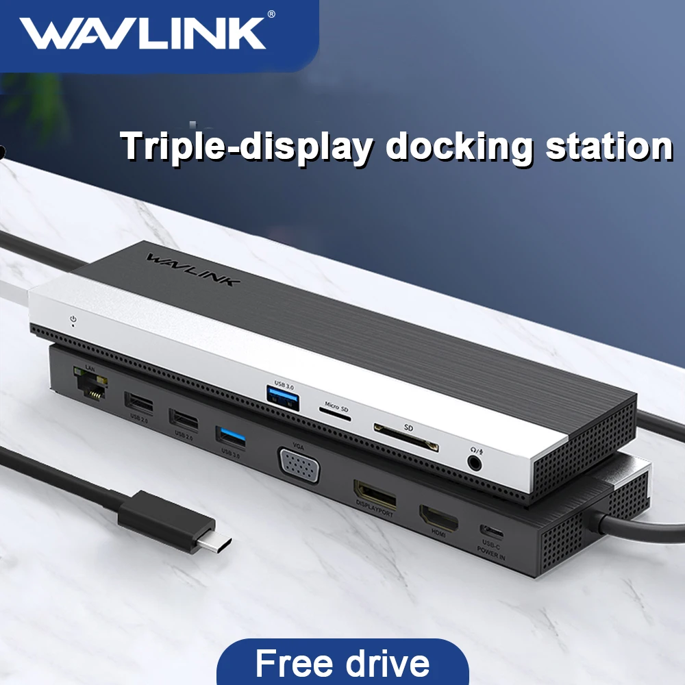 Док-станция Wavlink три дисплея 4k usb-хаб 2 HDMI DVI/VGA USB-C 100 Вт PD для Macbook Pro ноутбуков