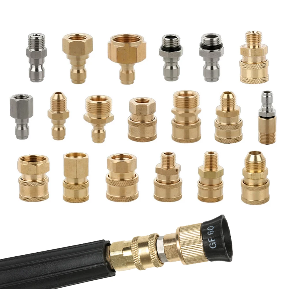 

Pressure Washer Adapter Brass Connector Kit 1/4 Quick Disconnect M14 M22 Male Female Coupler For Car Washing Garden Hose Tool