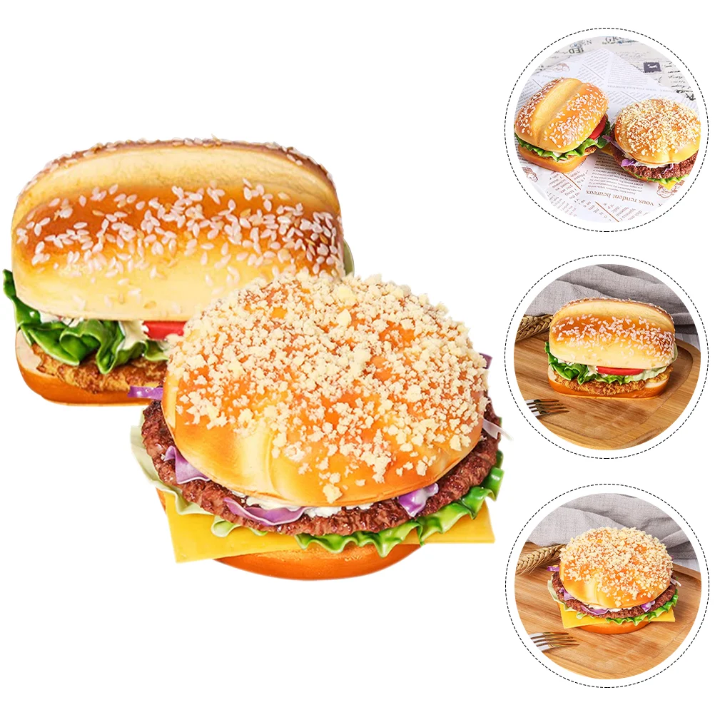 

2 Pcs Artificiales Para Fake Bread Food Realistic Hamburgers Pretend Toys Pu Fake Burger Figurine Burger Prop