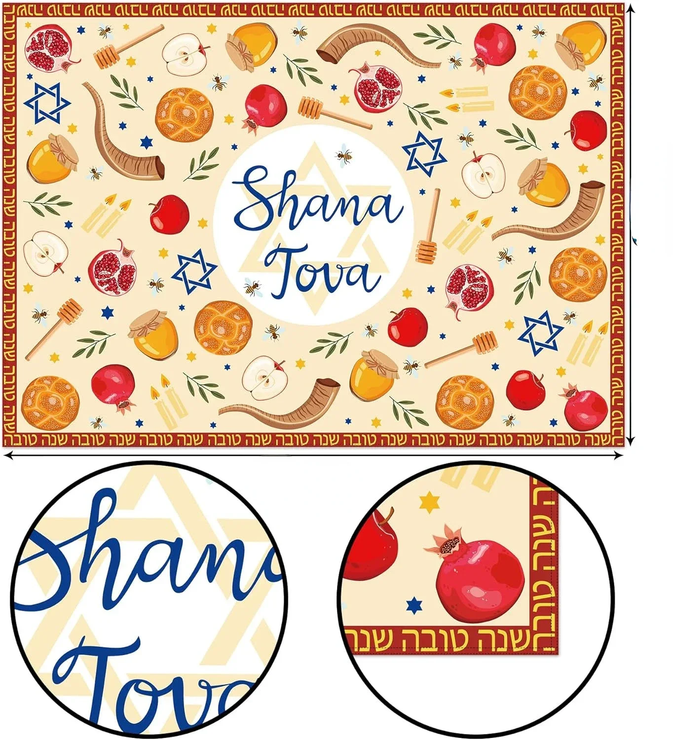 Фото Водонепроницаемые скатерти Shana Tova для еврейского Нового года, декор для вечеринки Рош Хашана, скатерти с медом и гранатом, украшения для кухонного стола №3