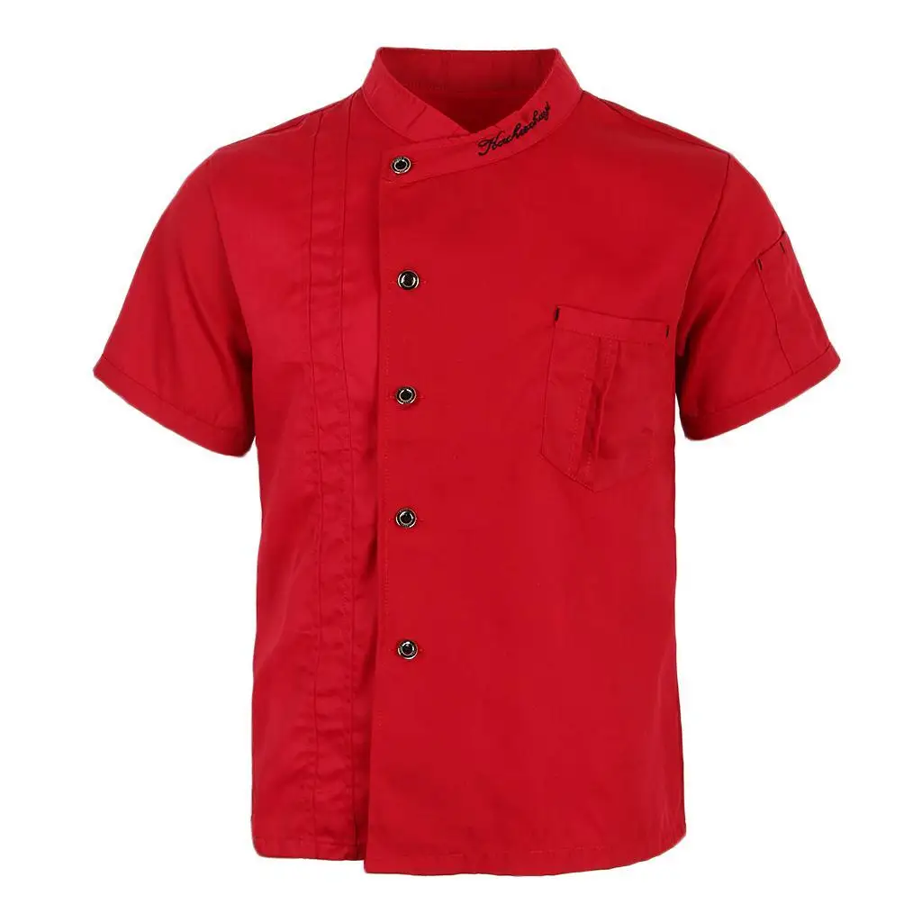 

Unisex Chef Jackets Coat Short Sleeves Shirt Kitchen Uniforms XL Red
