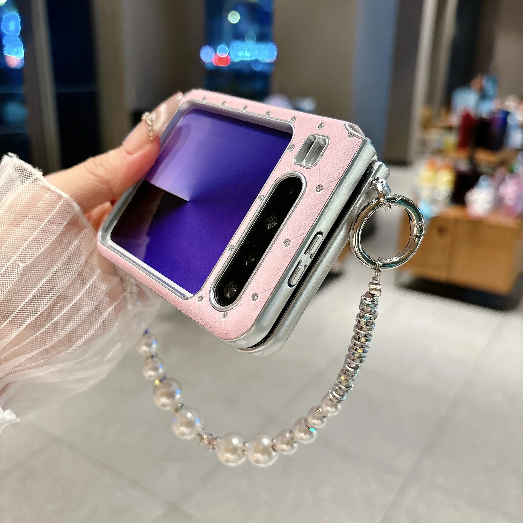Фото Милый блестящий чехол-ромб со стразами и цепочкой для Huawei Pocket2 Nova FLIP S Pura X №2