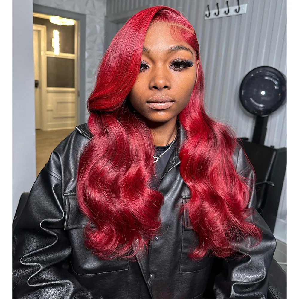 Волосы Linhua вишнево-красный цвет 12 А телесная волна 13x4 прозрачные парики на сетке