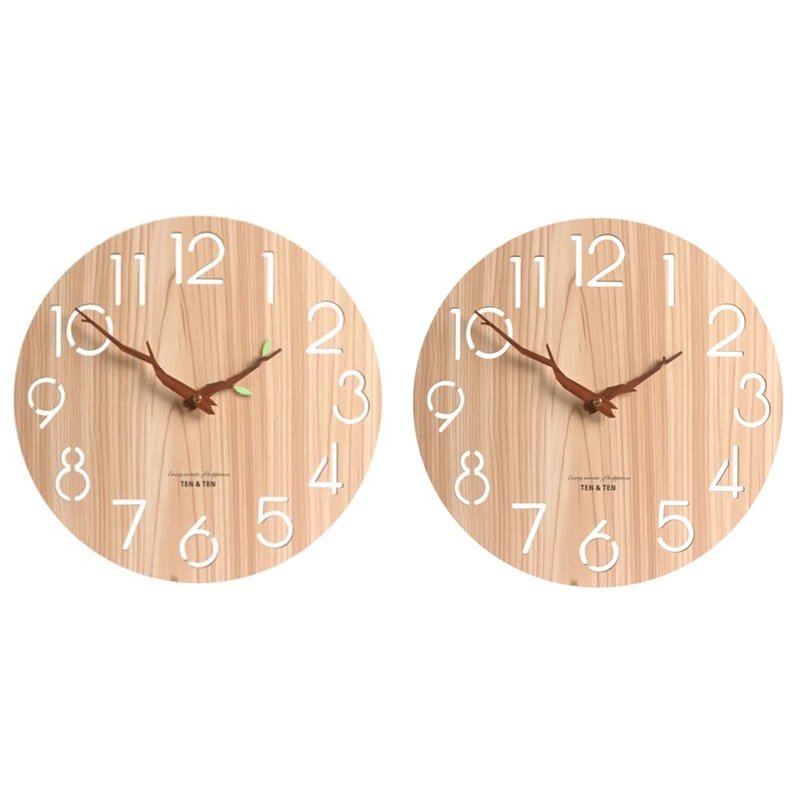 

12 Inch Wooden Wall Clock,Silent Non-Ticking Wall Clock Modern Design With Branch-Shaped Hands For Home