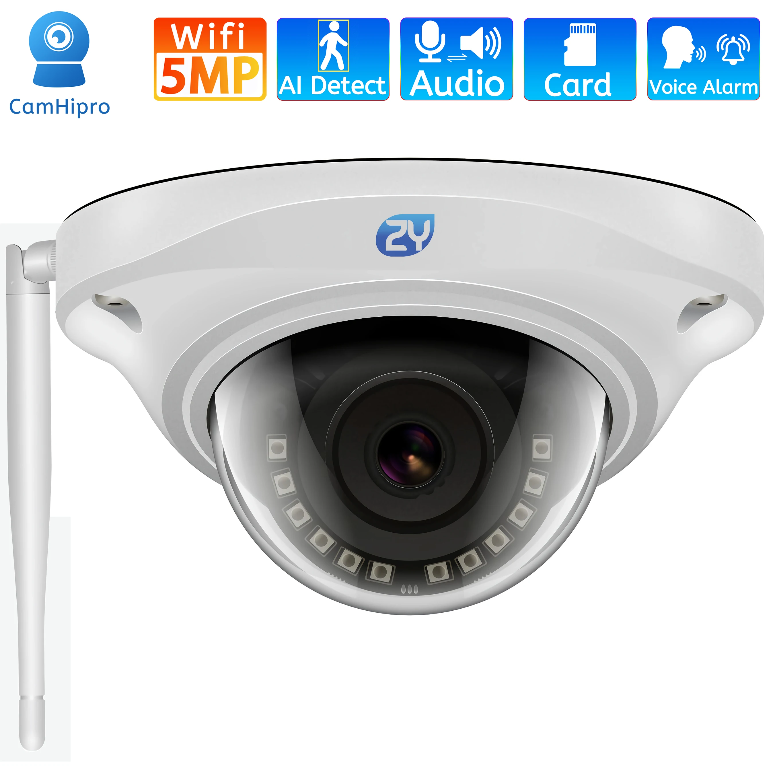 

5MP Wifi Dome IP Camera Vandalproof Humanoid Detection CCTV Camera Onvif SD Card H.265 Audio Video Surveillance Cameras Camhipro