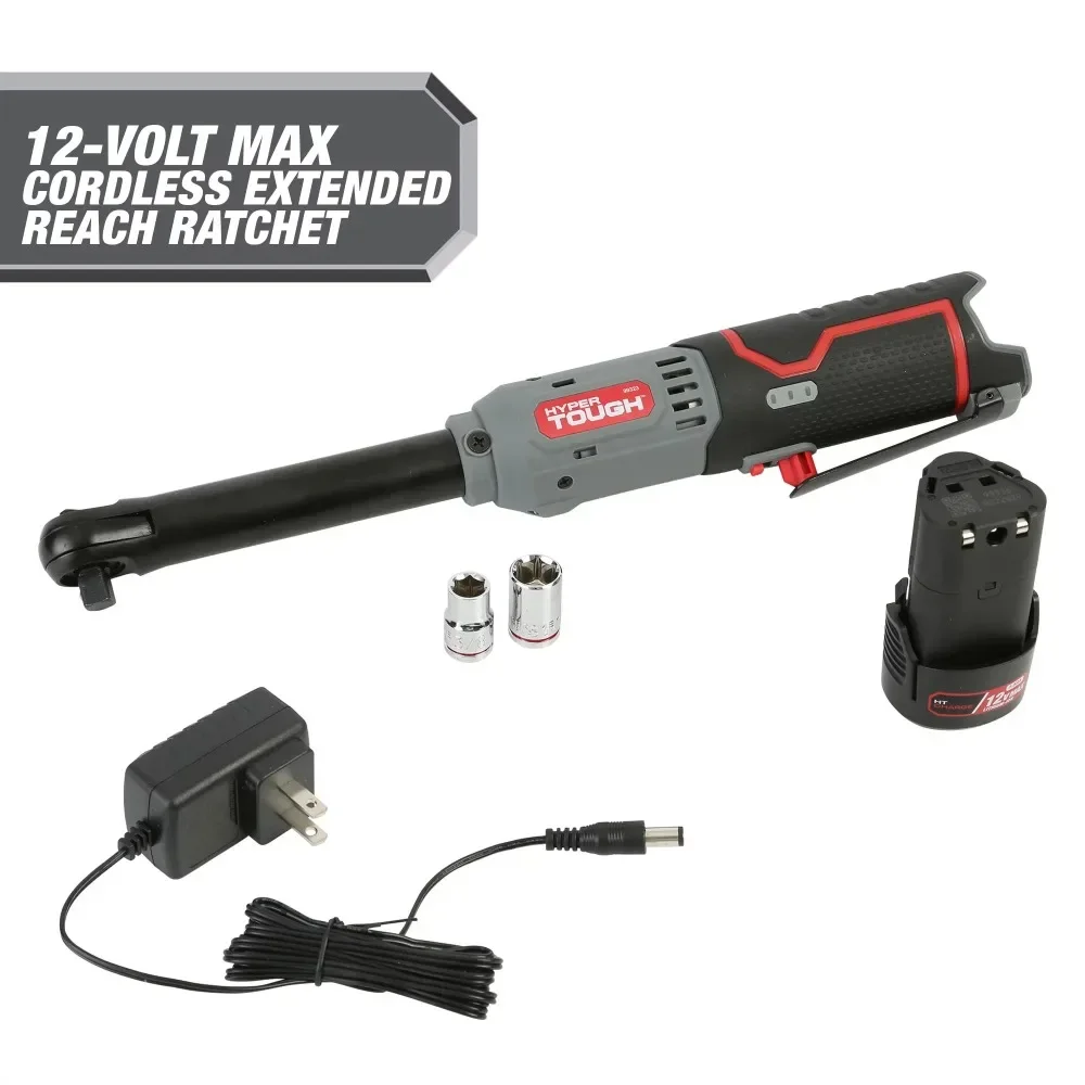 

Hyper Tough 12V Max* 3/8-in Lithium-Ion Cordless Extended Reach Ratchet with 1.5Ah Battery and Charger, 99323
