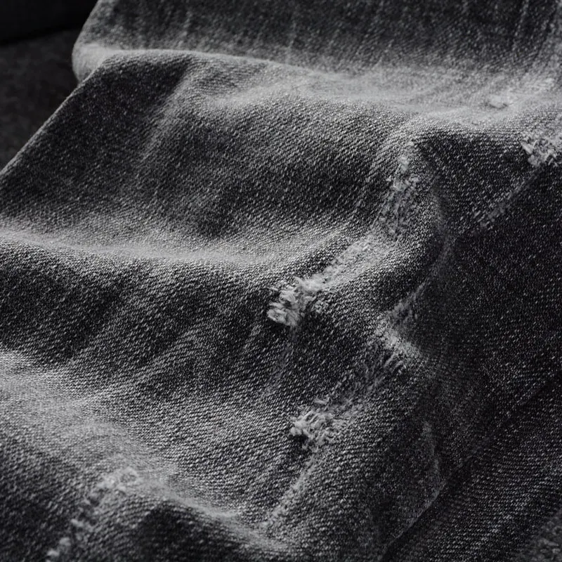 Fashion Designer Men Jeans Retro Washed Black Gray Elastic Stretch Slim Fit Ripped Jeans Men Trendy Designer Denim Pants Hombre