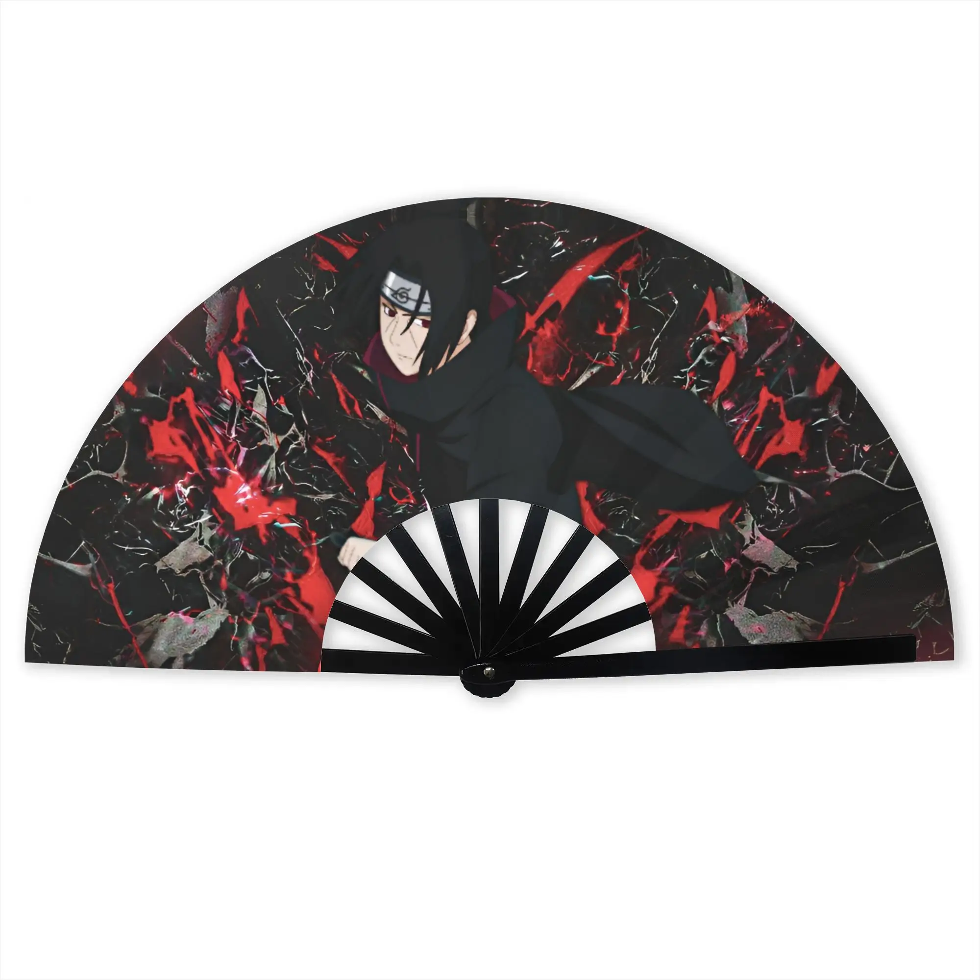 Фото Складной веер N-Narutoes Itachi Uchiha: Стильный веер из полиэстера с комиксным принтом, модный летний аксессуар, декоративный веер для самостоятельного оформления №1