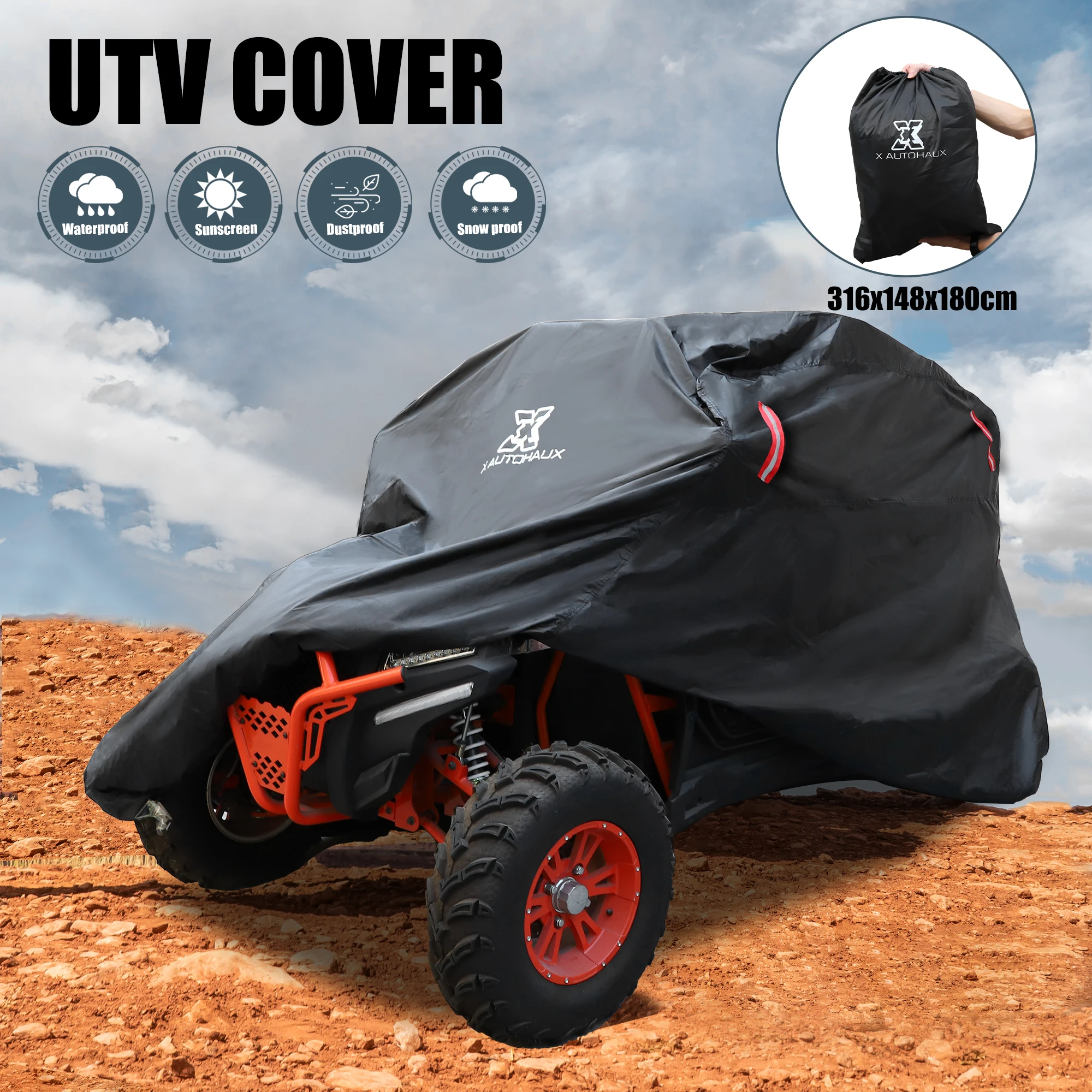 

Чехол uxcell UTV 210D с защитой от дождя, чехол для полного хранения для Polaris, водонепроницаемая защита от дождя Yamaha