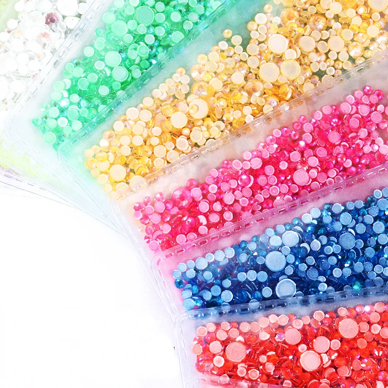 

1440pcs Kawaii Nail Diamond Candy Color Beads Mocha Fluorescent Flat Bottom Nail Rhinestone SS6-SS20 Stickers Bling Patches