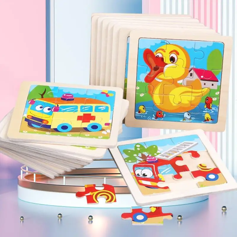 

Engage Your Child's Mind with 11X11CM Kids Wooden Puzzles Cartoon, Animal Traffic Tangram - A Fun and Educational Toy