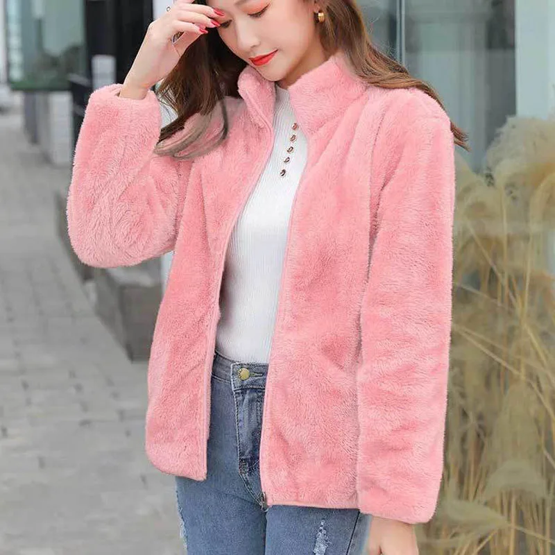 Parkas Women's Outdoors Coats 2022 Winter Fashion Faux Fur Coral Velvet Zipper Splicing Stand Collar Casual Warm Jackets Woman