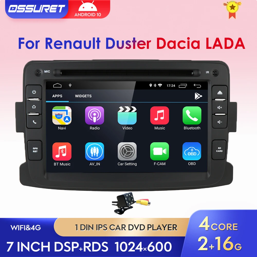 

7-дюймовый Android 10 DSP автомобильный радиоприемник GPS-навигация Радио для Renault Duster Dacia Logan Sandero Xray 1 Din IPS автомобильный DVD-плеер SWC