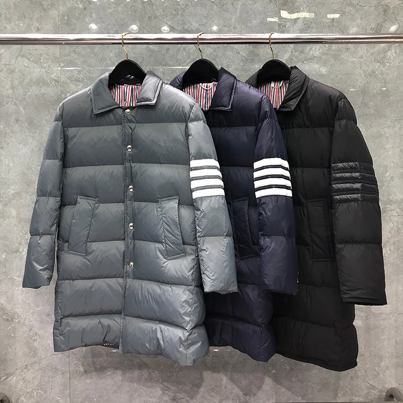 

Men's Winter Down THOM Jackets Fashion Brand Duck Overcoat Classic Down-Filled Matte Nylon 4-bar Stripe Design Warm TB Jacket