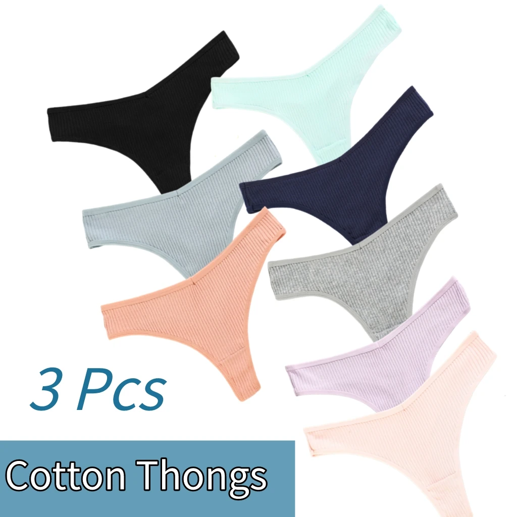 

3Pcs Cotton Brief For Women 2022 Low Rise Thong Briefs Solid Breathable Lingerie Sexy Female Underwear Panties Culotte Femme