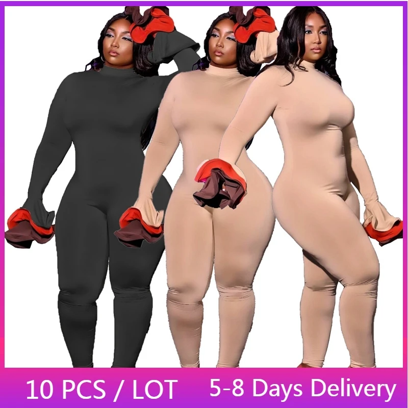 

Женский комбинезон с оборками, черный комбинезон в уличном стиле с длинными расклешенными рукавами, лето 2019