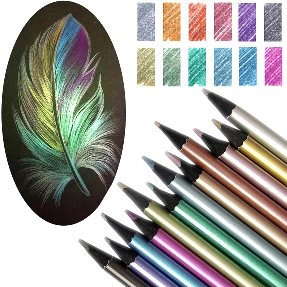 

12/18 Colors Metallic Pencil Colored Drawing Pencil Sketching Pencil Painting Colored Pencils Art Supplies Wooden Eco-friendly