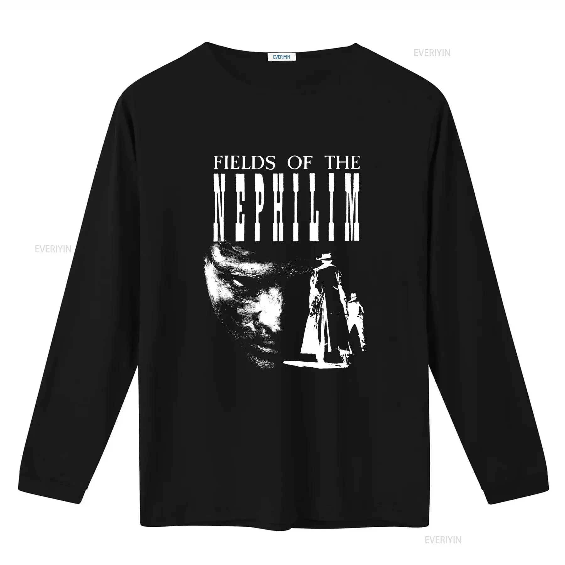 Фото Винтажная футболка с принтом группы Fields of the Nephilim для фанатов рок-музыки, стильная, с эффектом потертости, с графическим изображением, слегка состаренная. №2
