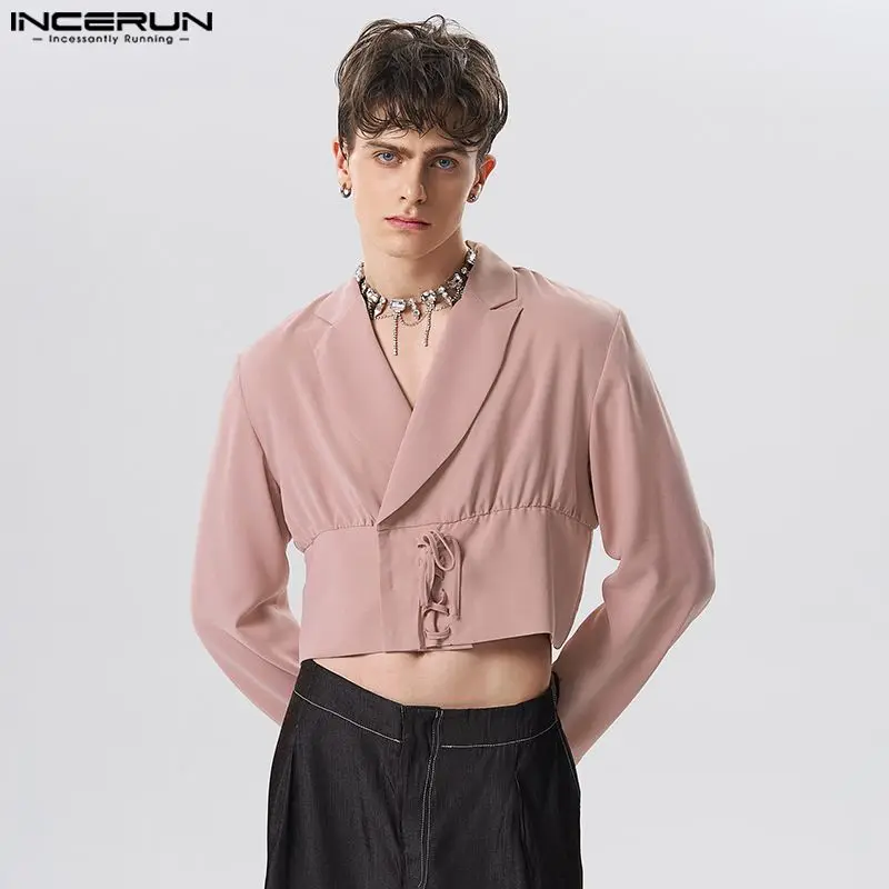 

Модная мужская рубашка 2023, однотонная, с отворотом, на шнуровке, с длинным рукавом, укороченный топ унисекс, уличная одежда, индивидуальные мужские рубашки, женская рубашка