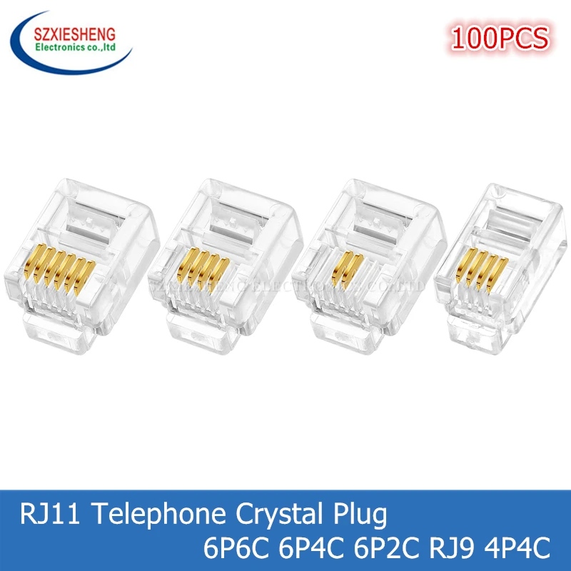 

100 шт. телефонная прозрачная вилка RJ11 6P6C 6P4C 6P2C RJ9 4P4C Модульная кабельная головка Позолоченные сетевые разъемы