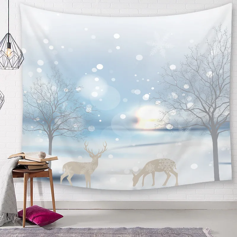

Nordic Winter Christmas Abstract Elk Tapestry Wall Hanging White Snow Scene Forest Wall Cloth Tapestries Party Decor Background