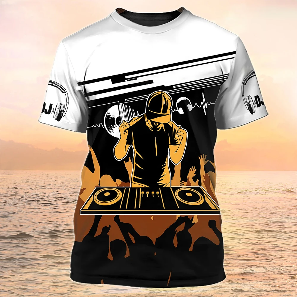 

DJ Rock T-shirt For Men Hotel Nightclub Fashion Trend Neutral Clothing 3d Musical Instrument Printed Round Neck Tops Tees Shirts