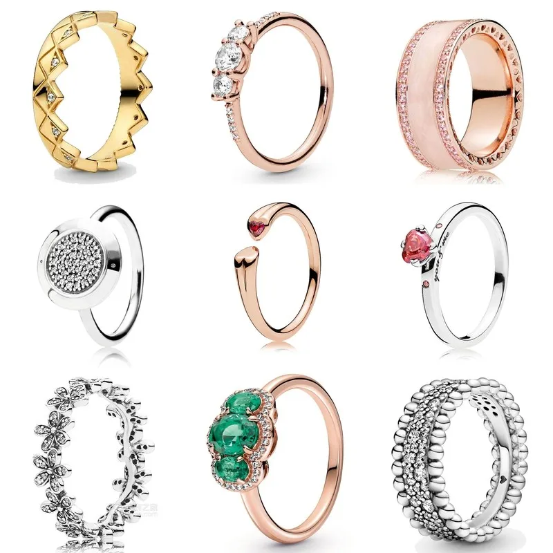 

Authentic 925 Sterling Silver Sparkling Three Stone Vintage Green With Crystal Ring For Women Wedding Party Gift Fashion Jewelry