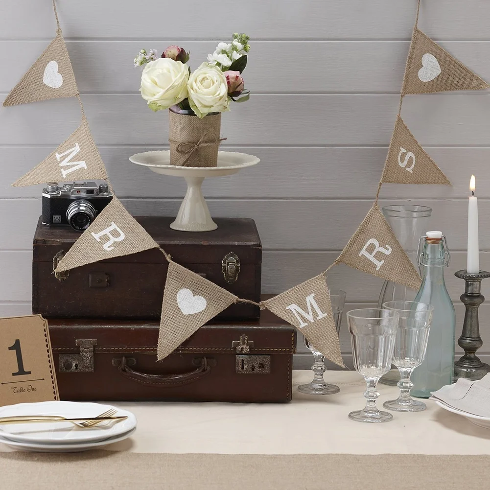 

Mr & Mrs Hessian Burlap Bunting-свадебное или праздничное украшение Баннер-винтажное дело
